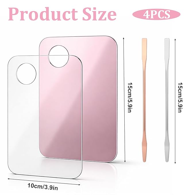 4 Pcs Makeup Mixing Tray Palette Tray Acrylic Cosmetic Makeup Palette with Makeups Spatula for Eye Shadow Lipsticks Nail Liquid Foundation Beauty Salon