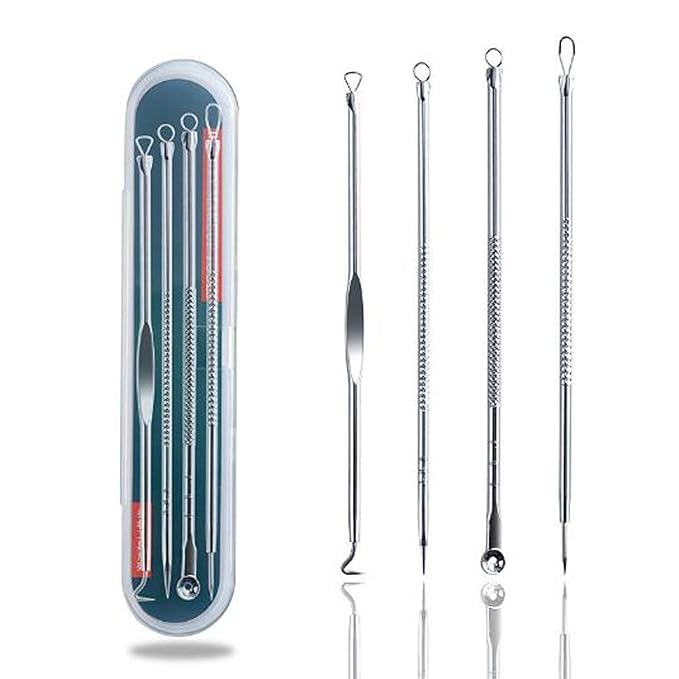 Blackhead Remover Pimple Comedone Extractor Tool Best Acne Removal Kit - Treatment for Blemish, Whitehead Popping, Zit Removing for Nose Face Skin with Case (Sliver, 4 Piece Set)