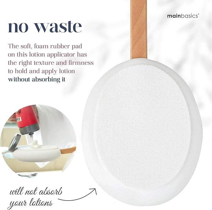 MainBasics Back Lotion Applicator - Long Handle, Washable, Ideal for Self and Elderly Use with Skin Cream, Medicine, Sunscreen, Moisturizer, Tanner, Lotion