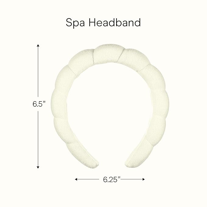 Conair Spa Makeup and Face Washing Headband, Ultra-Absorbent Microfiber Skincare Headband, Soft Terry Cloth, No-Pull Band Gentle on Hair and Head, Bubble Design, Ivory