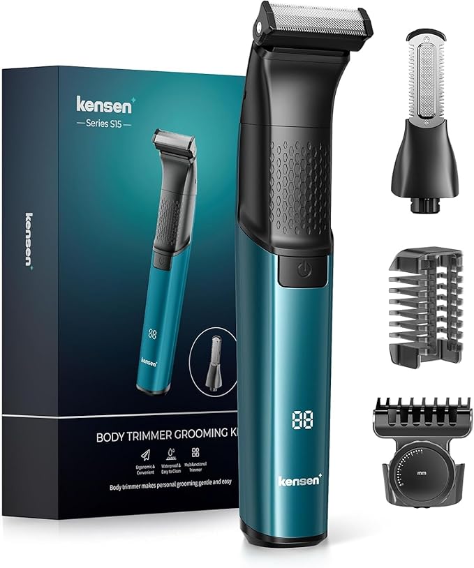 Body Hair Trimmer for Men - 2 in 1 Dual-Head Electric Shaver & Groomer, Ball Shaver with 30° Rotating Blade Adjustable Comb Mens Electric Razor IPX6 Wet & Dry for Face Groin Pubic Hair Trimmer Green