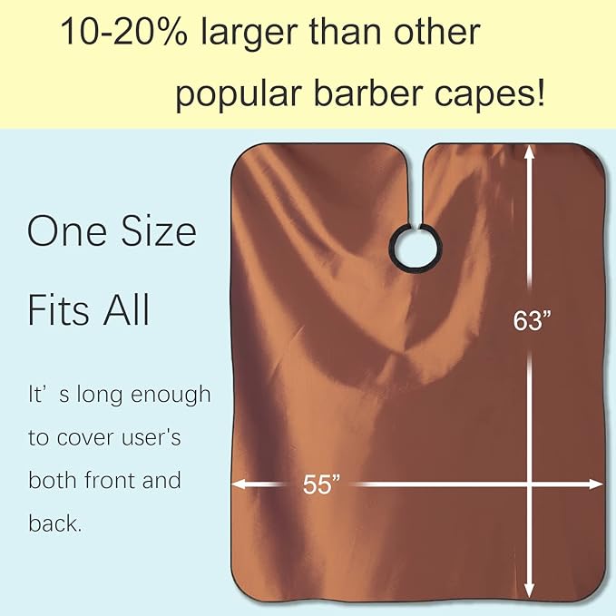 Barber Cape, Professional Hair Salon Cape with Adjustable Metal Clip, Shampoo Hair Cutting Cape for Barbers and Stylists - 55 x 63 inches (Brown)