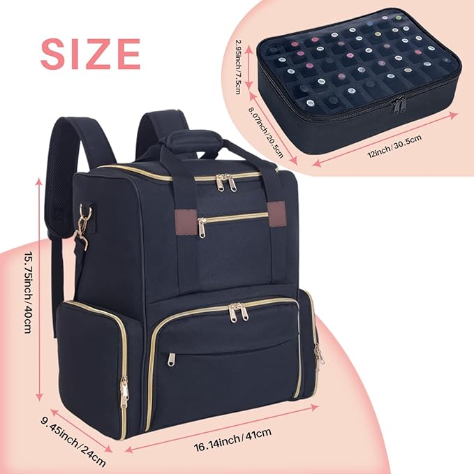 Nail Polish Organizer Backpack Holds 80 Bottles and a Nail Lamp Supplies with 2 Removable Cases Storage Bag Professional Travel Case for Manicurist (Black)