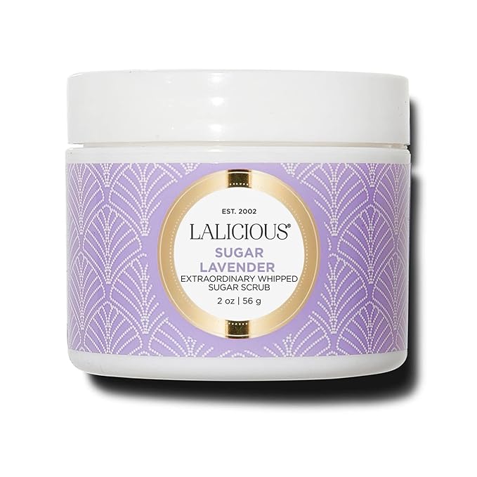LALICIOUSSugar Kiss Sugar Scrub for Body, Exfoliating Body Scrubs for Women, Moisturizing Body Exfoliator with Coconut Oil & Honey for Radiant Skin, Zero Greasy, No Parabens (Sugar Lavender 2oz)