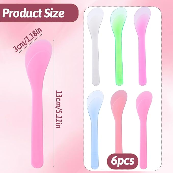 6Pcs Makeup Scoops Spatulas, Plastic Beauty Spoon Cream Brush Random Color Reusable Cosmetic Mask Mixing Spoon Makeup Tools for Lotions Cream and Sampling Tool