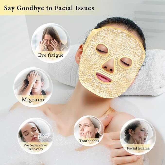 Face Ice Pack and 2 Packs Silicone Face Mask Cover, Full Facial Frozen Masks Hot Cold Face Compress Reusable Skin Care Gift for Women Puffiness Swelling Relief Beauty Spa Essentials