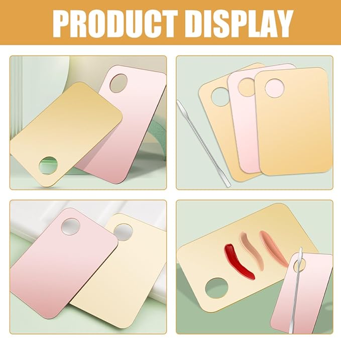 Healifty Makeup Mixing Palette Set 3pcs with Spatulas, Cosmetic Blending Plates for Foundation and Nail Art, Portable Acrylic and Metal Mixing Trays for Professional and Personal Use