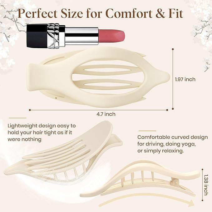 4 PCS Large Flat Hair Clips for Women Girls, French Concord Lay Down Flat Claw Clips for Thick Thin Hair, Comfortable Curved Flat Hair Clip, Matte Non-slip Strong Hold Hair Accessories, Brown