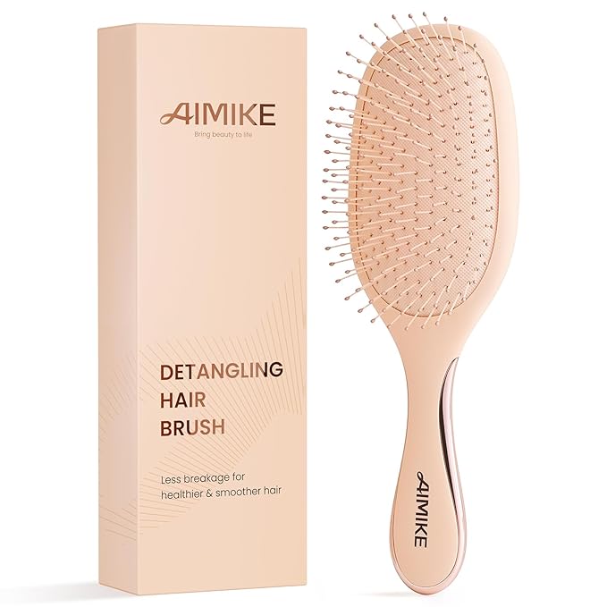 AIMIKE Rose Luxe Detangler Brush, Pain-Free Detangling Brush with Ultra-Soft FlexGlide Bristles, Effortlessly Remove Knots & Reduce Hair Breakage, Wet Dry Paddle Brush for Women Thin Fine Hair