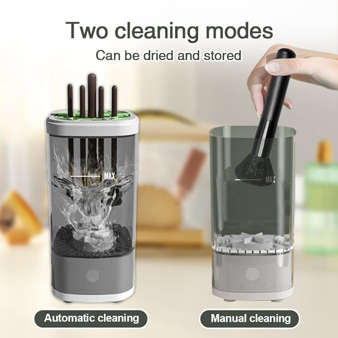 Automatic Makeup Brush Cleaner Machine - Fast Dryer & Deep Cleaning Tool for All Brush Sizes, Portable & Easy to Use.