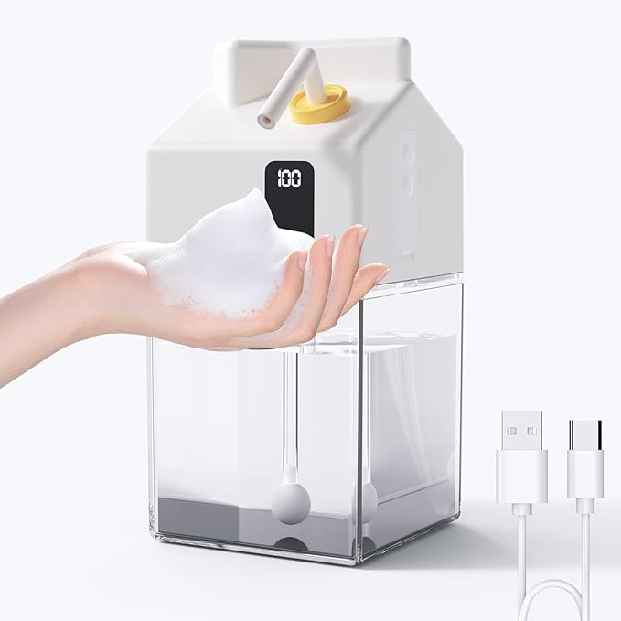 Automatic Foaming Soap Dispenser Touchless, USB Rechargeable Smart Hand Dish Soap Dispenser for Bathroom Kitchen Sink, Hands-Free, 3-Level Adjustable, 13.5oz/400mL