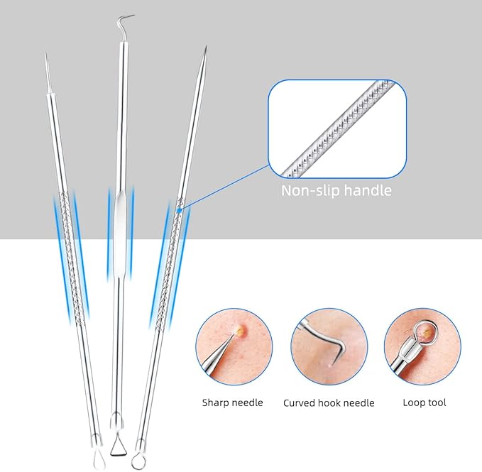 Blackhead Remover Tool Pimple Popper Tool Kit 5 Pack Blackhead Extractor Tools with Case Comedone Zit Acne Blemish Whitehead Removal Kit Professional Stainless Steel Extractor Tools for Face Nose