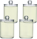 Beige Qtip Holder Organizer Dispenser Cotton Swabs Cans Plastic Jars with Lid Set 4 Pack Bathroom Storage Canister for Cotton Ball Floss Cotton Pads