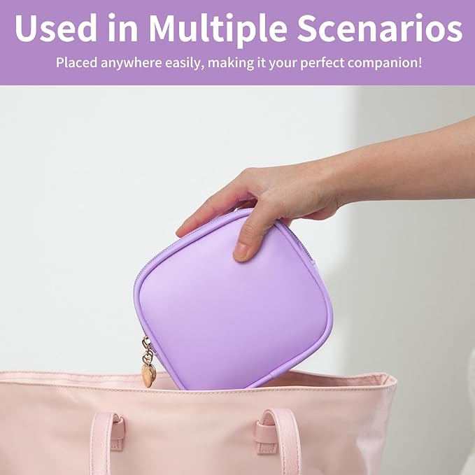 Small Makeup Pouch, Double Zipper Cosmetic Bag, Travel Makeup Bag, Cute Makeup Bag for Purse, Mini Toiletry Bag (lilac)