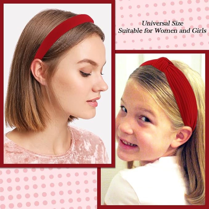 AHONEY 7 Pack Red Headbands for Women Christmas Headbands Trendy Non Slip Hairbands Cute Hair Accessories Multi-style Headband Pack (Red)