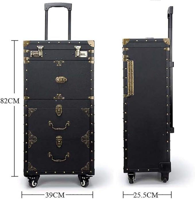 Rolling Lockable Makeup Train Case Hairdressing Trolley Stylist Beauty Salon Cosmetic Luggage Travel Organizer Tool Box with Hair Dryer Holder