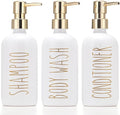 HOMCDALY Shampoo and Conditioner Dispenser Set of 3, 21oz Shower Soap Bottles with Pump, Refillable Shampoo Conditioner Body Wash Dispenser, Bathroom Shower Shampoo Bottles, Shampoo Container(P-Gold)