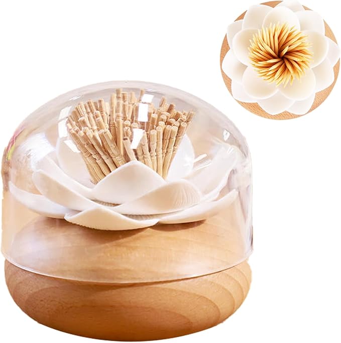 Q Tip Holder Toothpick Holders Q Tips Holder Toothpick Holder Dispenser, Black and White Bathroom Accessories 3D Wooden Lotus Flower Cotton Swabs Holder Restroom Sink Black Decor and Accessories