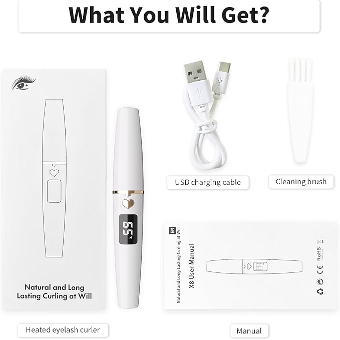 ZAPAL Heated Eyelash Curler, Heated lash Curler, Intelligent Power Off Electric Eyelash Curler Heated Quickly 24 Hs Lasting Natural Makeup (Snow White/Gold, X8-132mm)