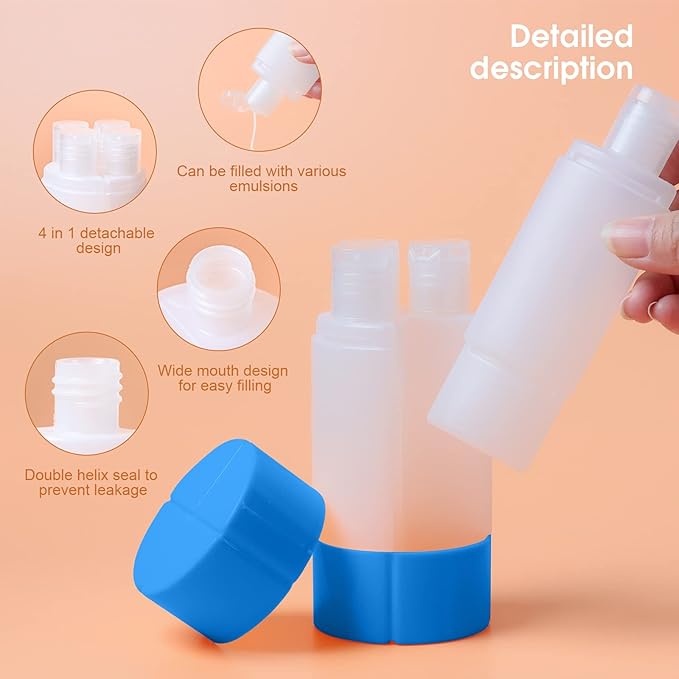 Olatay 4-in-1 Leak-Proof Travel Bottle, 4 * 60ml/2oz, with 2 Pre-printed Labels, TSA Approved, Carry-On Travel Size Toiletries for Women & Men (Blue)
