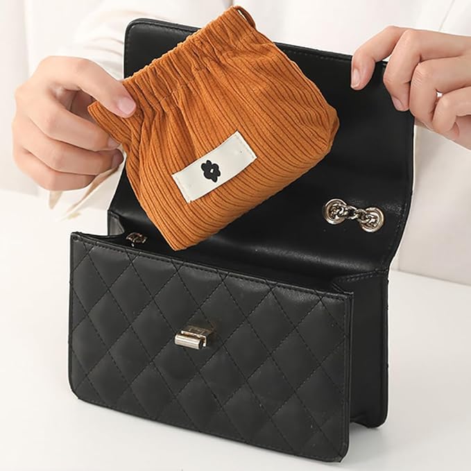 Corduroy Elastic Storage Bag, Portable Popper Organizer, Mini Makeup Bag,Ladies Lipstick Pouch, Large Capacity Wallet, Jewelry Small Objects Storage Organizer.