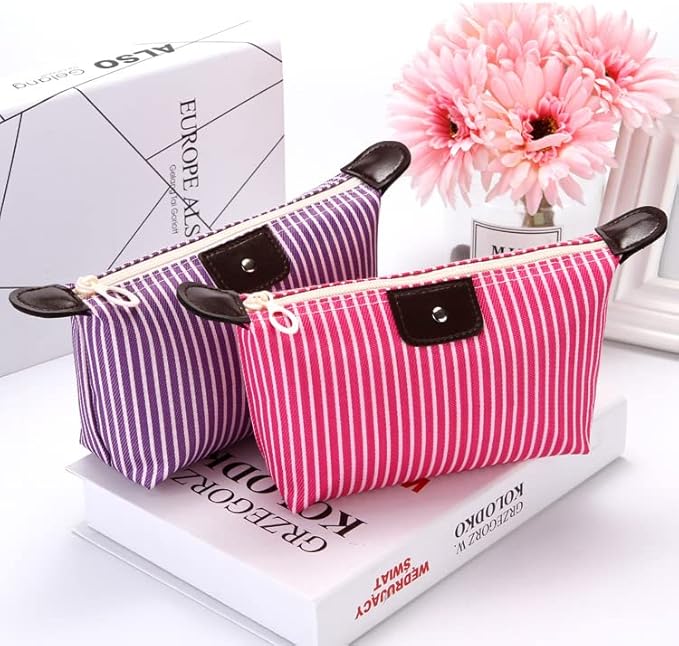 2 Pack Make Up Bag for Traveling,Preppy make up bag,Toiletry Bag,Nylon Cosmetic Bag,Light Pink Makeup Bag,Skin Care Bag，Tiny Makeup Bag