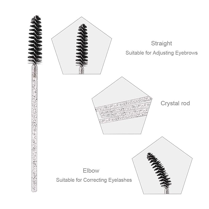 Elisel 100pcs Disposable Mascara Brushes with Container, Mascara Wands Makeup Brushes Applicators Kits for Eyelash Extensions and Eyebrow Brush (Crystal Black)