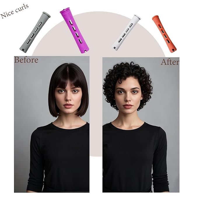48pcs Perm Rods, Plastic Hair Rollers Heatless Hair Curlers Set with 1pc Rat Tail Comb and 50pcs Curling Paper for Hairdressing Styling(grey,0.55in)
