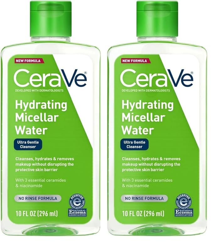 CeraVe Micellar Water,Hydrating Facial Cleanser & Eye Makeup Remover with Niacinamide,Ceramides & Glycerin,Fragrance-Free-& Non-Irritating,10 Fluid Ounces,(Pack of 2)