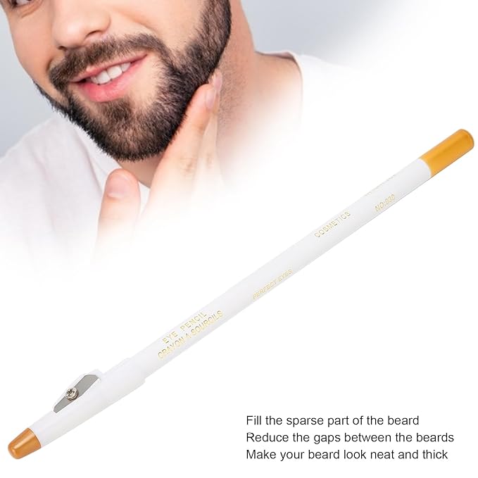 Beard Pencil, Premium Barber Pencil Beard Shaper with Built in Sharpener Hairline Razor Trace Pencils Beard Beard and Hairline, Professional Shaping Tool for Men (White)