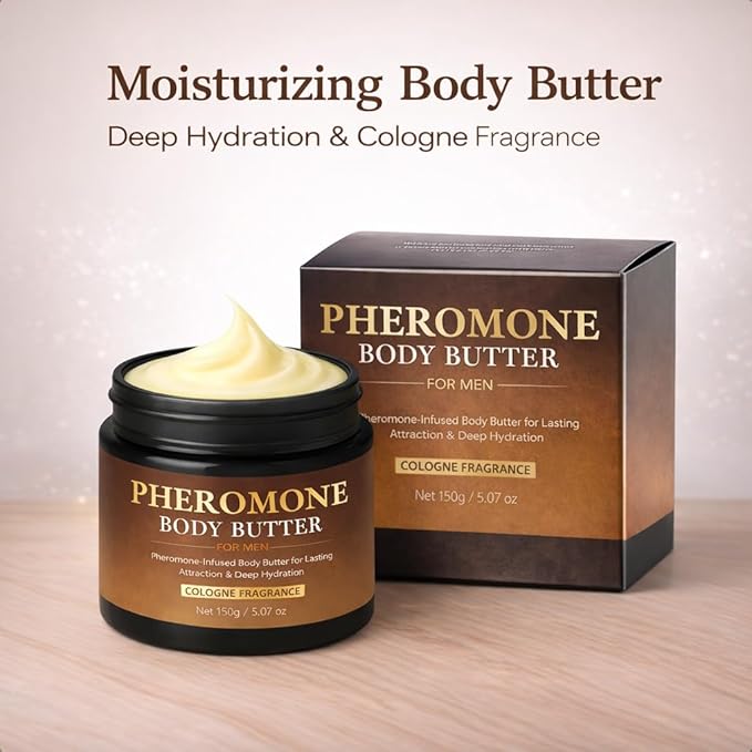 Pheromone Body Butter for Men, Cologned Skin Body Cream with Shea Butter, Cocoa Butter & Coconut Oil, Non-Greasy, Long-Lasting Scent, Alcohol-Free, Vegan, 5 oz (1 pack)