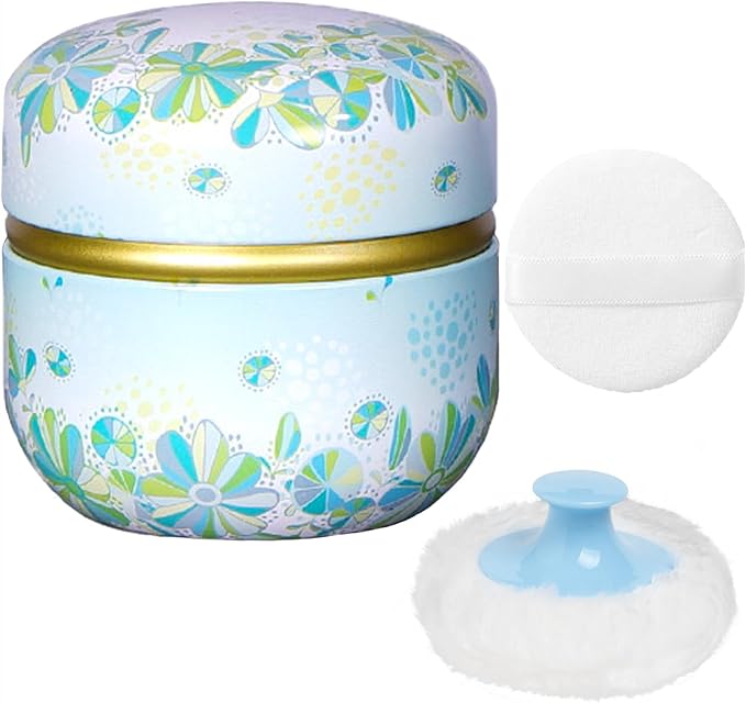 WEMEGA Body Powder Case with Powder Puff Powder Container Tea Box for Baby and Women Powder Puff and Powder Case for Travel (Light Green)