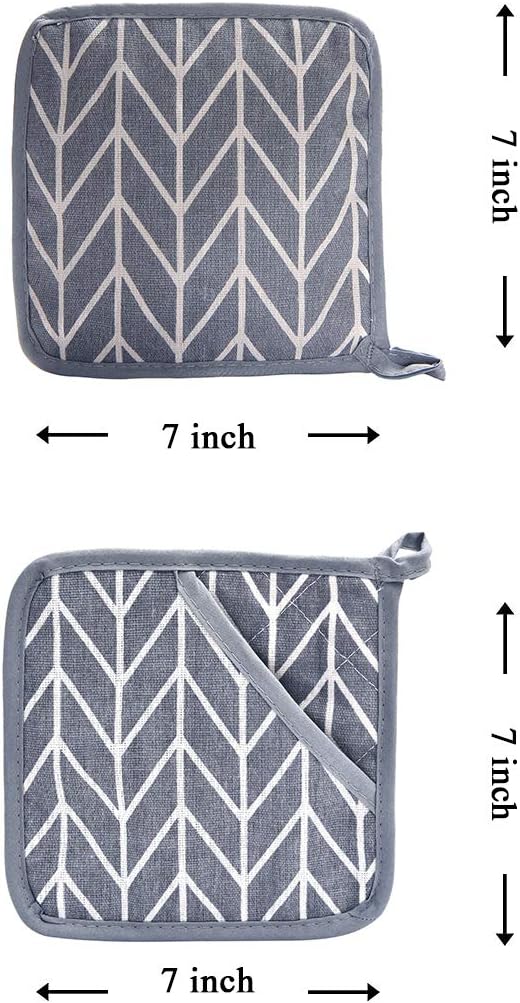 Oven Mitts and Potholders BBQ Gloves-Oven Mitts and Pot Holders Sets with Recycled Cotton Infill Silicone Non-Slip Cooking Gloves for Cooking Baking Grilling (4-Piece Set,Grey)