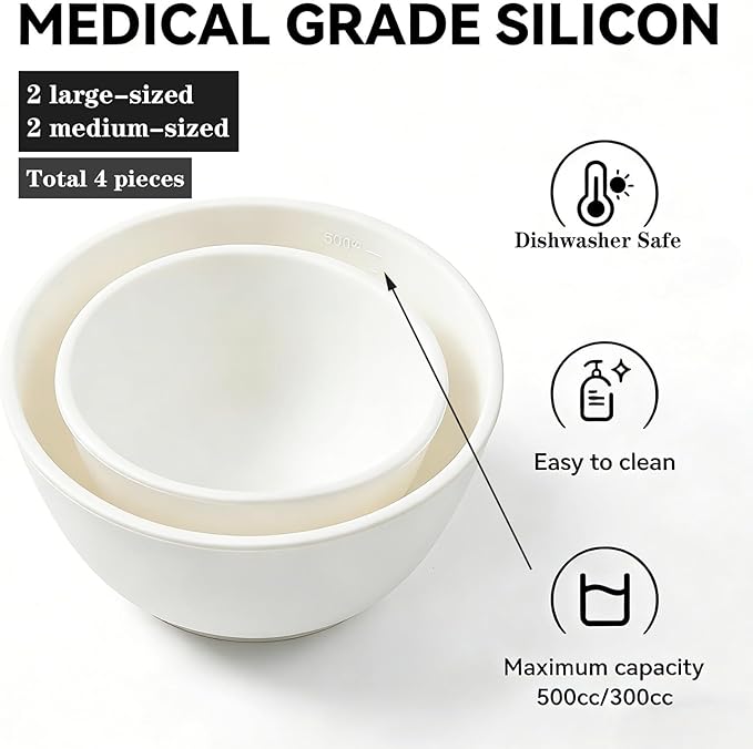 4Pcs Silicone Facial Mask Bowl DIY Face Mask Mixing Bowls for for Home Salon Spa Face Skin Applicator Bowl, White