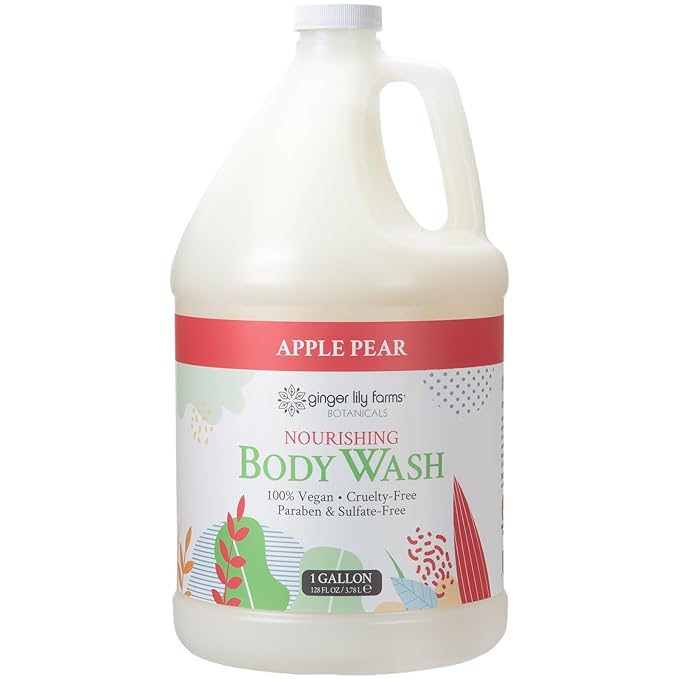 Ginger Lily Farms Botanicals Nourishing Body Wash, 100% Vegan & Cruelty-Free, Apple Pear Scent, 1 Gallon (Pack of 4)