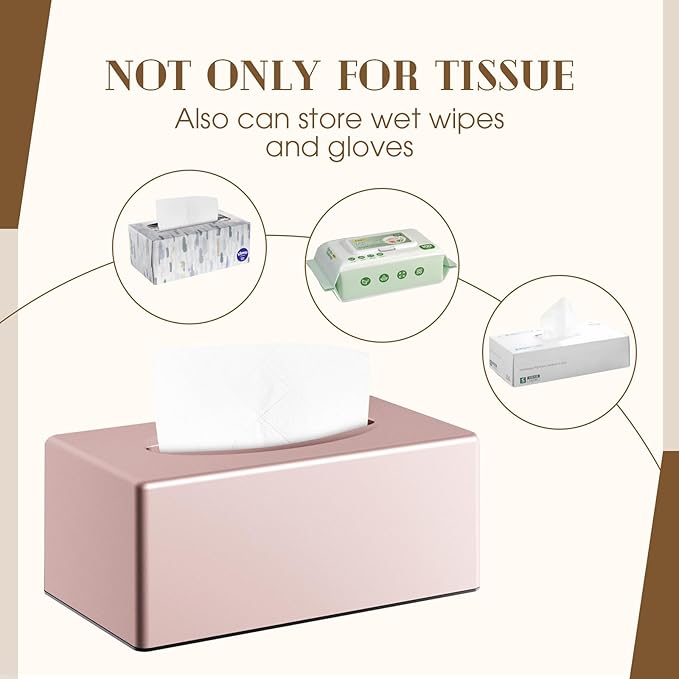 Tissue Box Cover, Rectangular Facial Tissue Holder with Bottom, Decorative Storage Box for Bathroom Vanity, Toilet Tank, Car, Dressers, Night Stand, Rv, Parlors and Offices - Pink