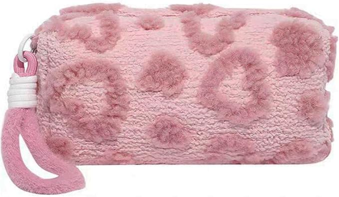 SxoSyo Makeup Bag for Women Cosmetic Bags Large Make up Brushes Pouch Travel Toiletry Purse Zipper Storage Organizer for Gifts (heart, pink)