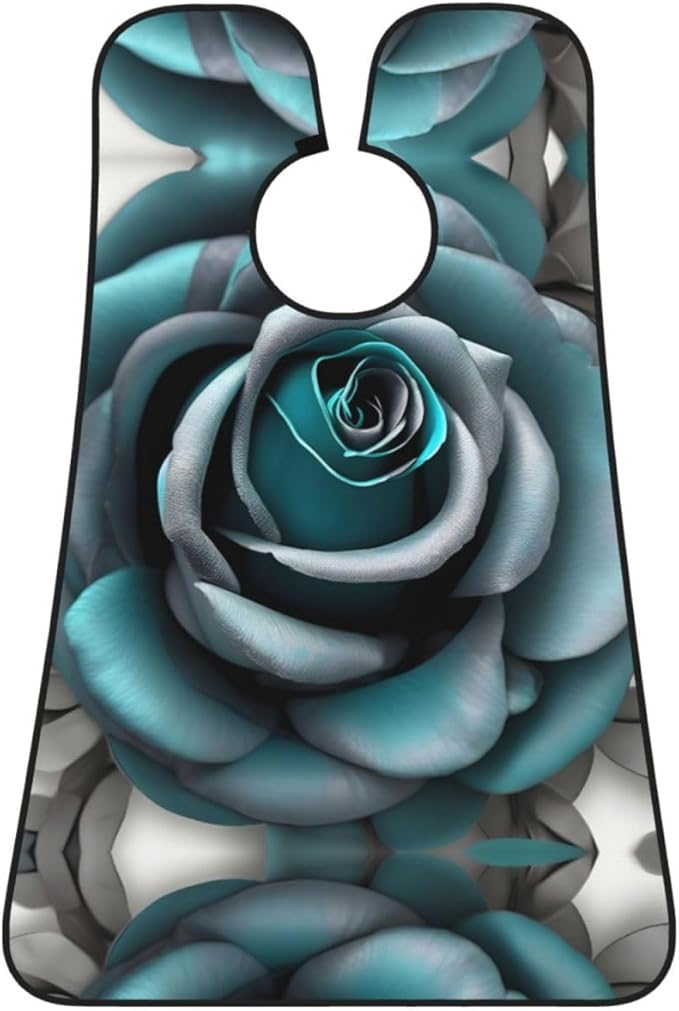 Teal Gray Rose Print Beard Bib Apron For Men, Beard Hair Catcher For Men Shaving Trimming,Beard Cape Cloth