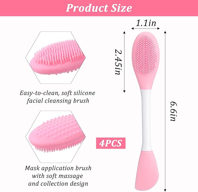 4 PCS Facial Cleansing Brush,2 in Silicone Face Scrubber Pore Brushs Face Scrub Brush for Exfoliating Massaging Remove Blackheads Applicator for Mud Makeup Skincare Removal Body Lotion DIY Mask Clay