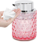 10 Oz Glass Hand Soap Dispenser with Pump, Refillable Bathroom Gold Foaming Soap Dispenser, Vintage Glass Diamond Lotion Container Bottle for Bathroom and Kitchen (1, Pink and Silver)