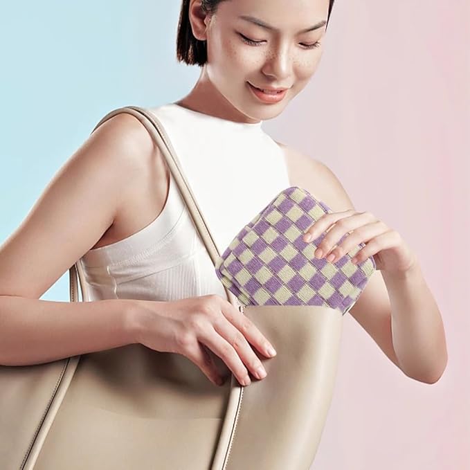 2 Pieces Makeup Bag Set, Small Checkered Cosmetic Bag Travel Toiletry Organizer Mini Purple Cosmetic Pouch Case Makeup Brushes Quilted Aesthetic Accessories Storage Bag for Women (Large+Mini Purple)