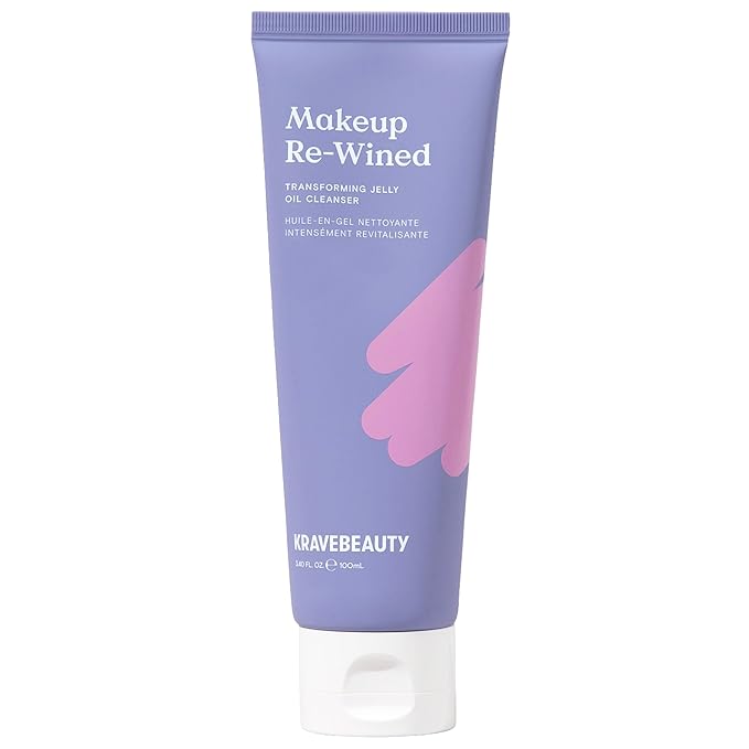 KraveBeauty Makeup Re-wined Cleansing Oil Makeup Remover, Transforming Jelly Oil Cleanser Dissolves Waterproof Makeup & SPF with Sunflower & Grape Seed Oils, Fragrance Free, 100 mL