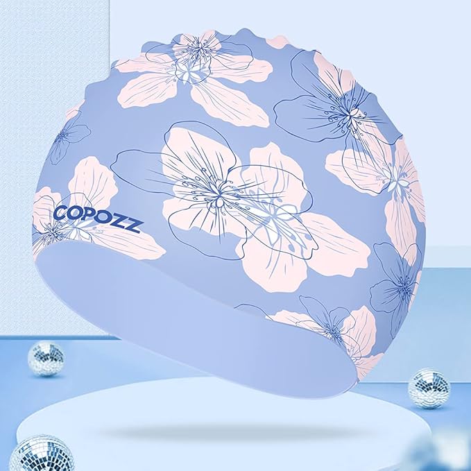 COPOZZ Women‘s Swim Cap for All Hair - Large, Comfortable Silicone Swimming Cap, Waterproof Design for Long, Short, Thick & Curly Hair | Secure & Comfortable Fit