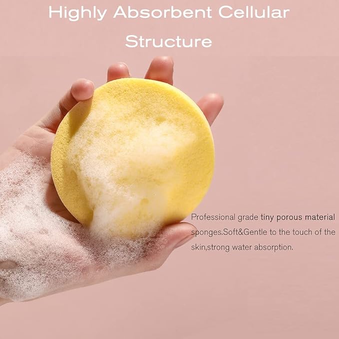 Facial Sponge Compressed,60 Pcs PVA Professional Makeup Removal Wash Round Face Sponges Spa Pads Exfoliating Cleansing for Women,Yellow,Green