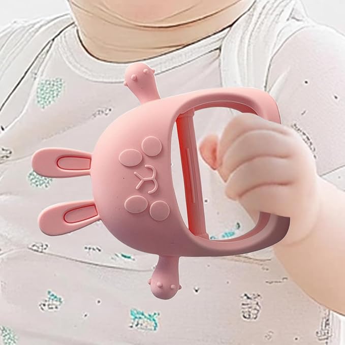 Children Teething Toy, Soft Flexible Texture, 12x12x4.5cm, Gum Massager, Care Accessories, Adorable Bunny Design, Ideal for 6-12 Months Boy Girl