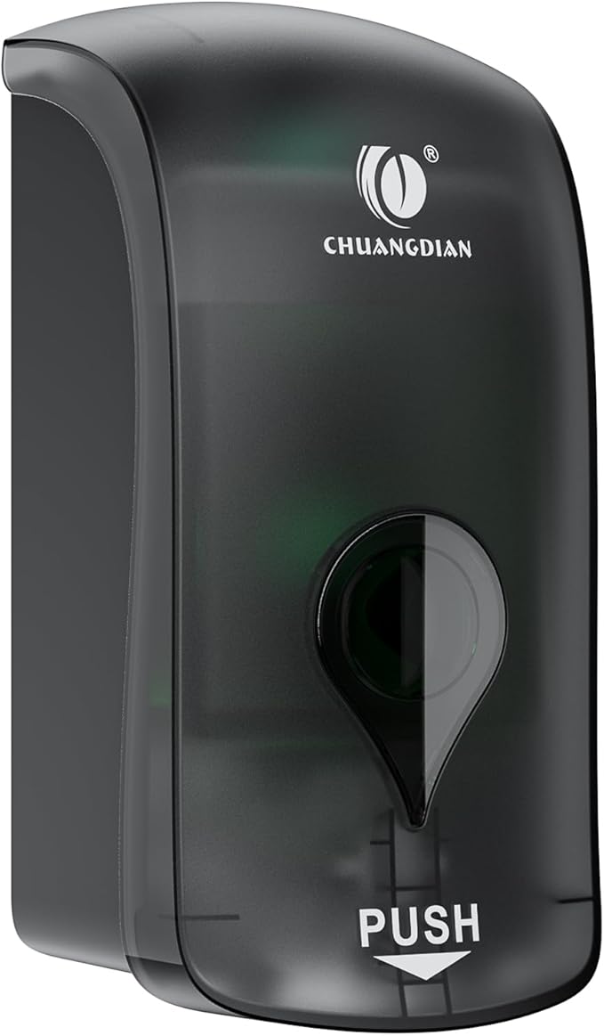 Foaming Hand Soap Dispenser, 35oz (1000ml) Manual Refillable Wall Mount Soap Dispenser, Durable ABS Plastic, for Commercial/Home/Bathroom/Kitchen, Semi-Transparent Black, CHUANGDIAN