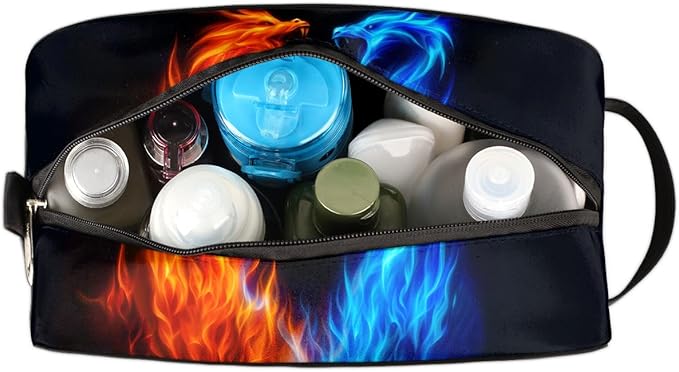 Abstract Fire Dragon Kids Toiletry Bag for Boys Girls, Cosmetic Makeup Bag with Handle, Travel Shaving Kit Organizer, Waterproof Portable Wash Bag for Gym Vacation Camping Sports