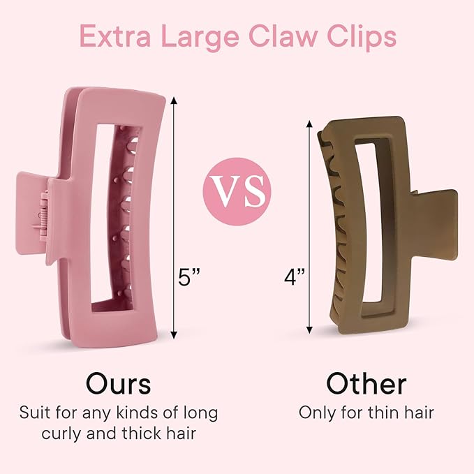 XL Claw Hair Clips (Matte) - 4 Pack Jumbo Non-Slip Clips for Long, Thick, Curly Hair - Women's and Girls' Hair Accessories