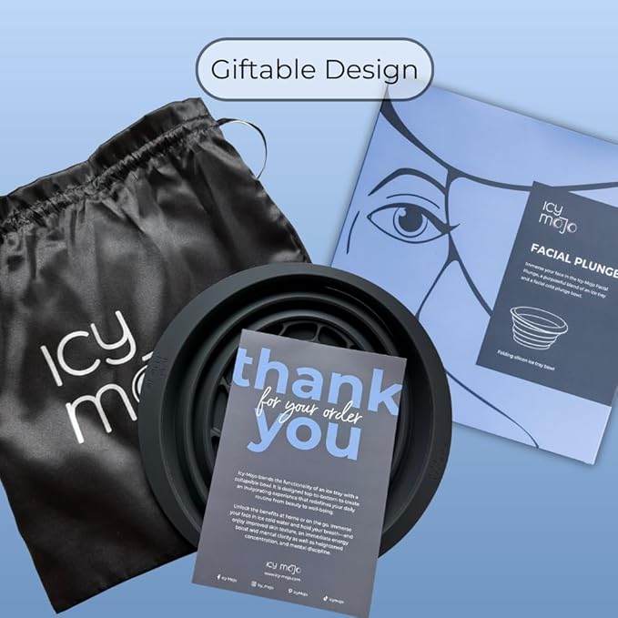 Facial Cold Plunge™ | Collapsible Silicone Ice Facial Bowl with Built-In Ice Tray | Portable Face Ice Bath for Skin Tightening, Puffiness, Acne Relief & Glow (Soft Pink) (Dark Blue)