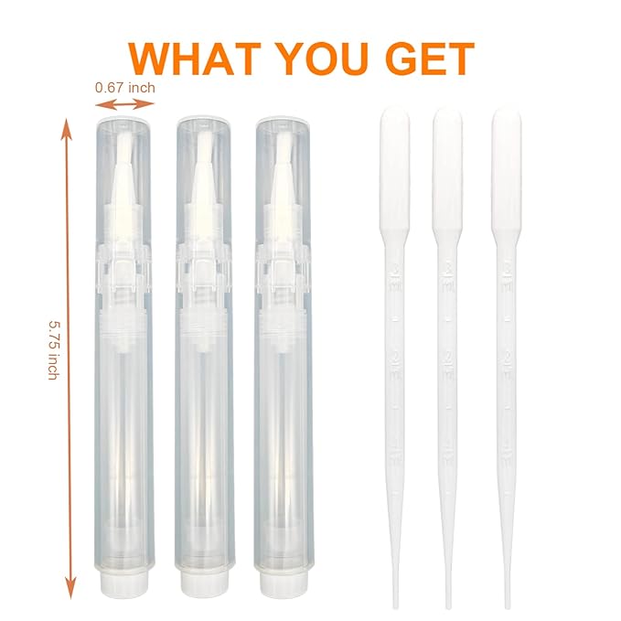3-Pack 6ml Refillable Cuticle Oil Pens, Reusable Empty Nail Oil Pens Empty, Fillable Oil Applicator, Transparent Cosmetic Container (White)